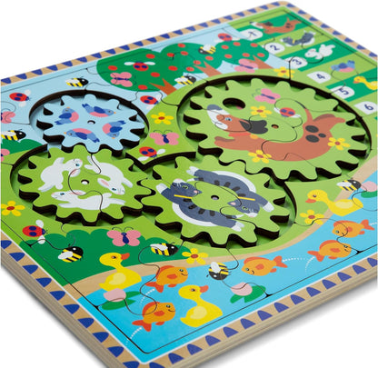 Melissa & Doug Wooden Animal Chase Jigsaw Spinning Gear Puzzle – 24 Pieces, Puzzles for 3 year olds, Wooden puzzle, Montessori toys, Toddler puzzles, Problem solving, Gift for boy or girl Animal Gear Puzzle(New)