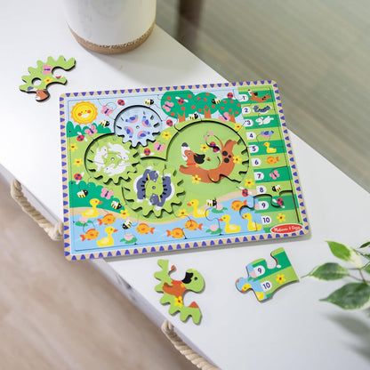 Melissa & Doug Wooden Animal Chase Jigsaw Spinning Gear Puzzle – 24 Pieces, Puzzles for 3 year olds, Wooden puzzle, Montessori toys, Toddler puzzles, Problem solving, Gift for boy or girl Animal Gear Puzzle(New)
