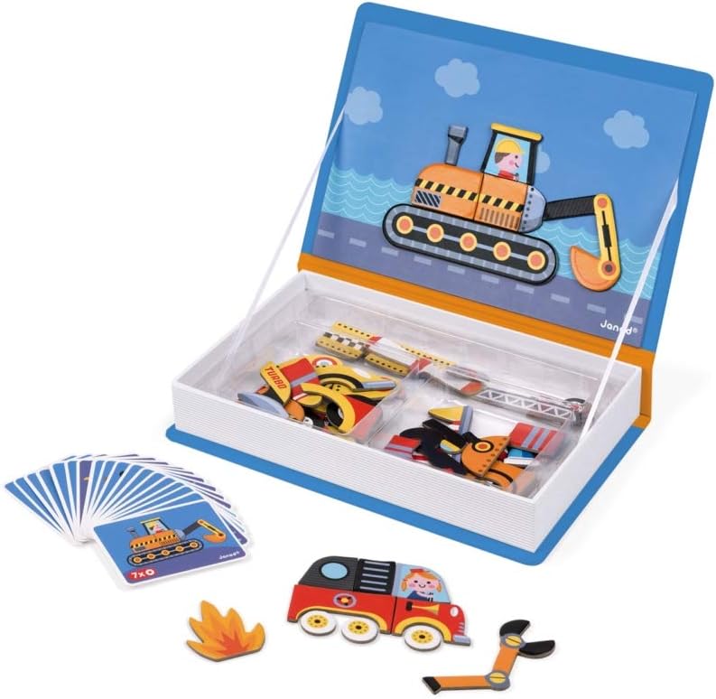 Janod - Magneti'Book of Racing Cars - Magnetic Educational Game, 50 Pieces - Fine Motor Skills and Imagination Learning - From 3 Years, J02715