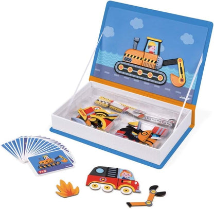 Janod - Magneti'Book of Racing Cars - Magnetic Educational Game, 50 Pieces - Fine Motor Skills and Imagination Learning - From 3 Years, J02715
