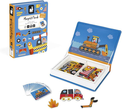 Janod - Magneti'Book of Racing Cars - Magnetic Educational Game, 50 Pieces - Fine Motor Skills and Imagination Learning - From 3 Years, J02715