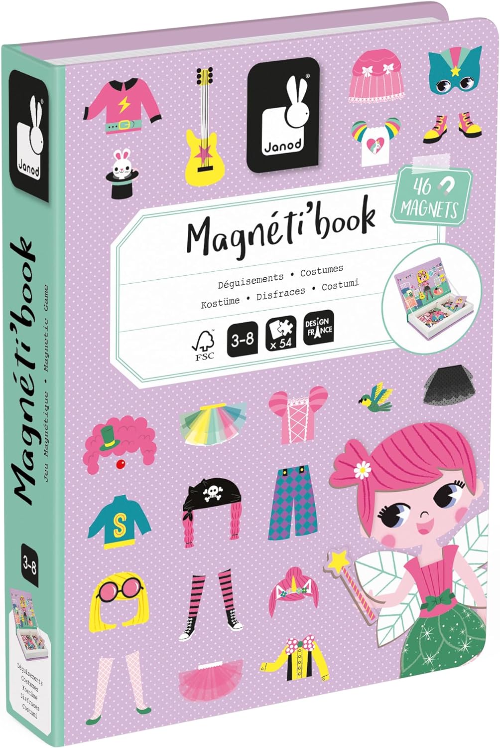 Janod - Magneti'Book for Girls - Magnetic Educational Game, 46 Pieces - Fine Motor Skills and Imagination Learning - From 3 Years, J02718