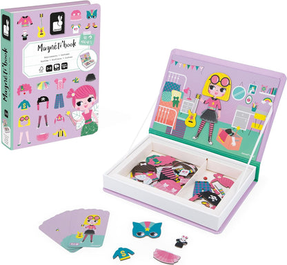 Janod - Magneti'Book for Girls - Magnetic Educational Game, 46 Pieces - Fine Motor Skills and Imagination Learning - From 3 Years, J02718