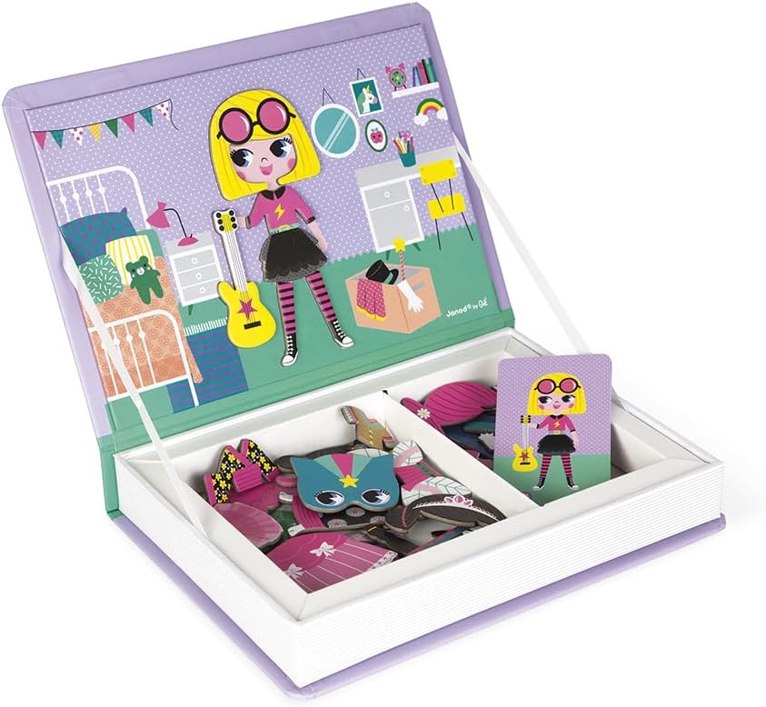 Janod - Magneti'Book for Girls - Magnetic Educational Game, 46 Pieces - Fine Motor Skills and Imagination Learning - From 3 Years, J02718