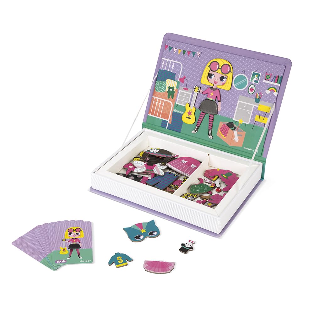 Janod - Magneti'Book for Girls - Magnetic Educational Game, 46 Pieces - Fine Motor Skills and Imagination Learning - From 3 Years, J02718