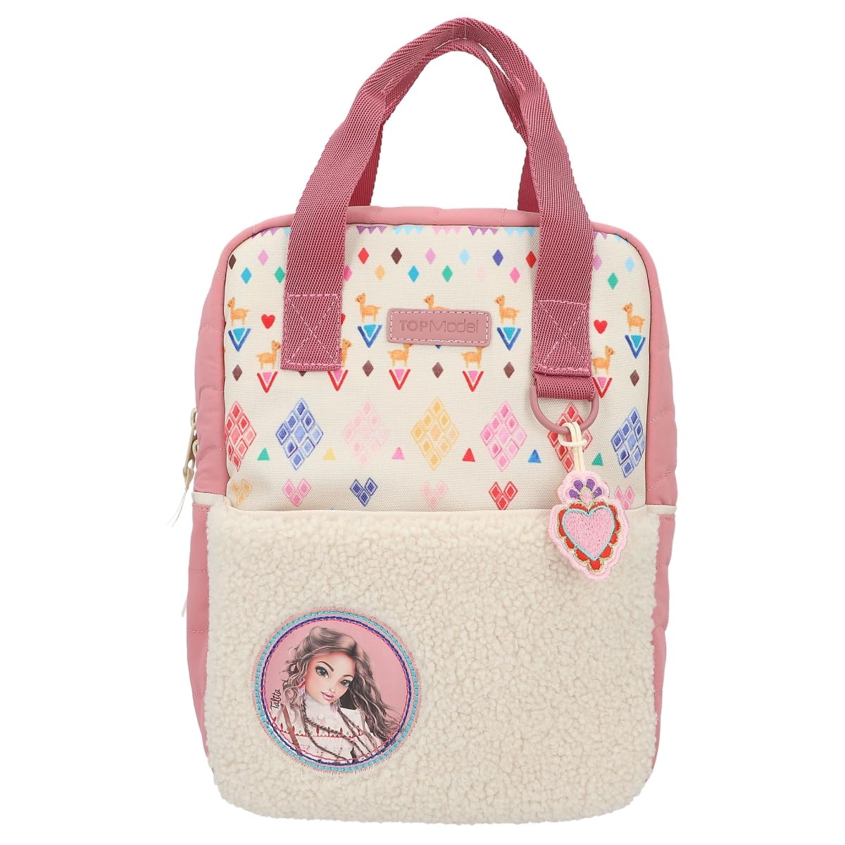 Depesche 12586 TOPModel Cosy Plush Backpack with Colourful Heart Pendant, Stitched Details and Pouch with Zip