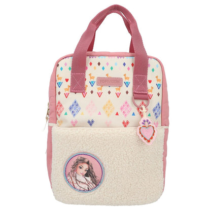 Depesche 12586 TOPModel Cosy Plush Backpack with Colourful Heart Pendant, Stitched Details and Pouch with Zip