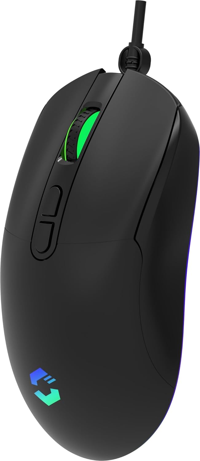 Speedlink TAUROX Gaming Mouse - Gaming mouse with cable, multi-coloured LED lighting, USB connection, 5-button PC mouse wired, two DPI switches up to 7,200 dpi, sheathed cable, black