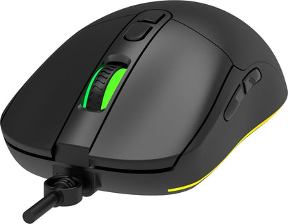 Speedlink TAUROX Gaming Mouse - Gaming mouse with cable, multi-coloured LED lighting, USB connection, 5-button PC mouse wired, two DPI switches up to 7,200 dpi, sheathed cable, black