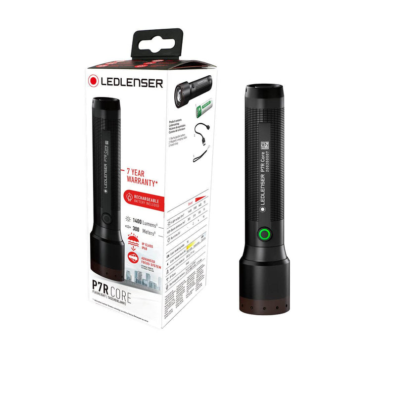 Ledlenser P7R Core - Rechargeable LED Torch, Water Resistant (IP68) Super Bright 1400 Lumens, Powerful Searchlight Torch, Dog Walking, Hiking & Camping Equipment, Up to 90 Hours Running Time