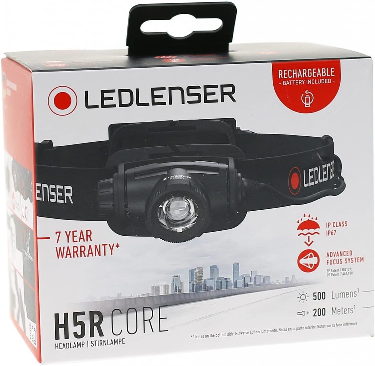 Ledlenser H5R - Rechargeable LED Head Torch, Super Bright 500 Lumens Headlamp, Water Resistant (IP67), Camping, Hiking Equipment, Rechargeable Work Head Torch, Up to 50 Hours Running Time