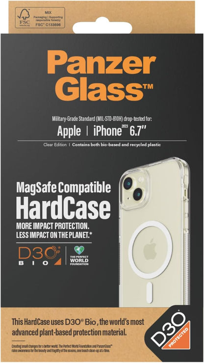 PanzerGlass Apple iPhone 15 Plus (6.7 Inch) HardCase MagSafe Compatible - Transparent (1182), Antibacterial, 3X Military Standard, Scratch-Resistant, 2 Years