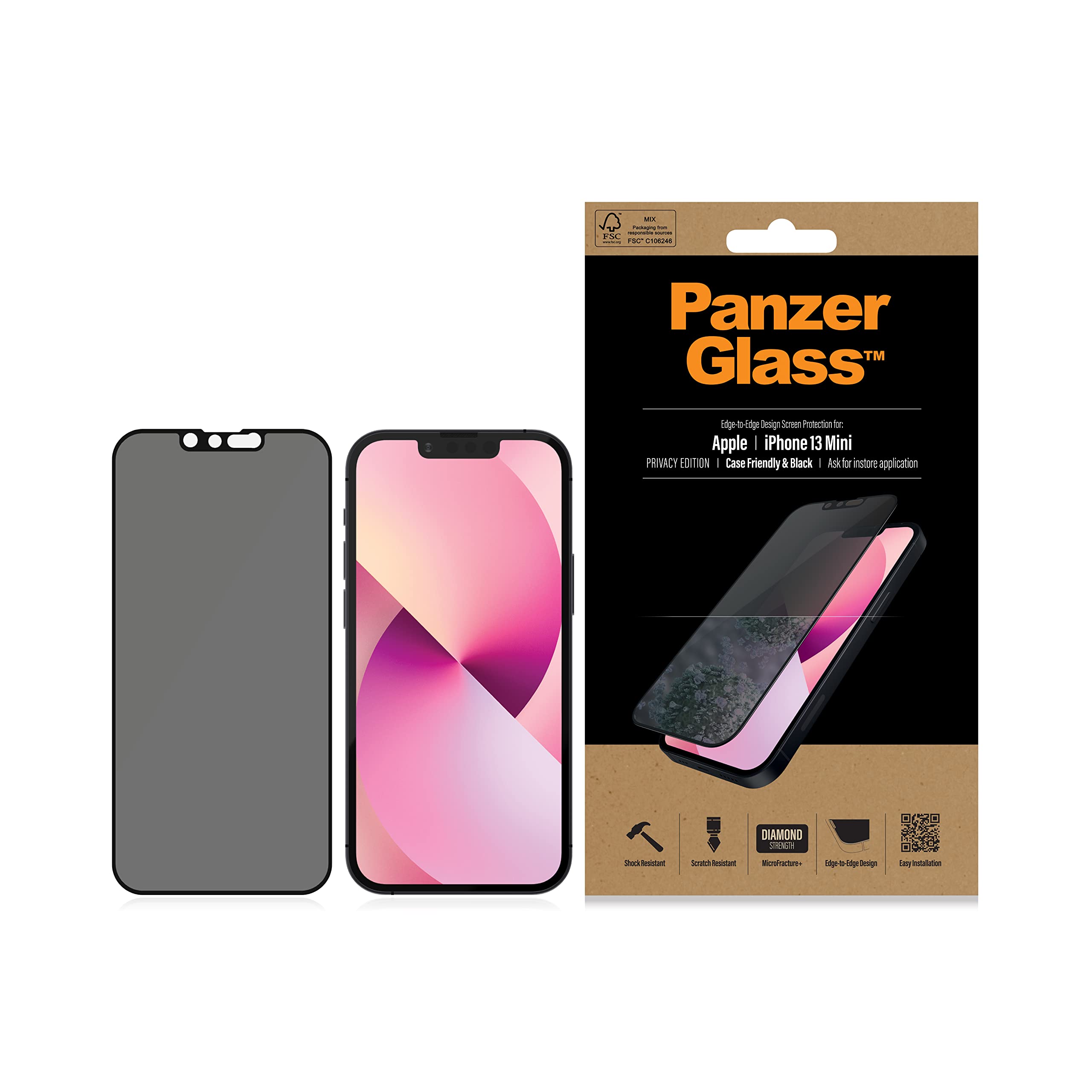 PanzerGlass Apple iPhone 13 mini Case Friendly Privacy AB, Black