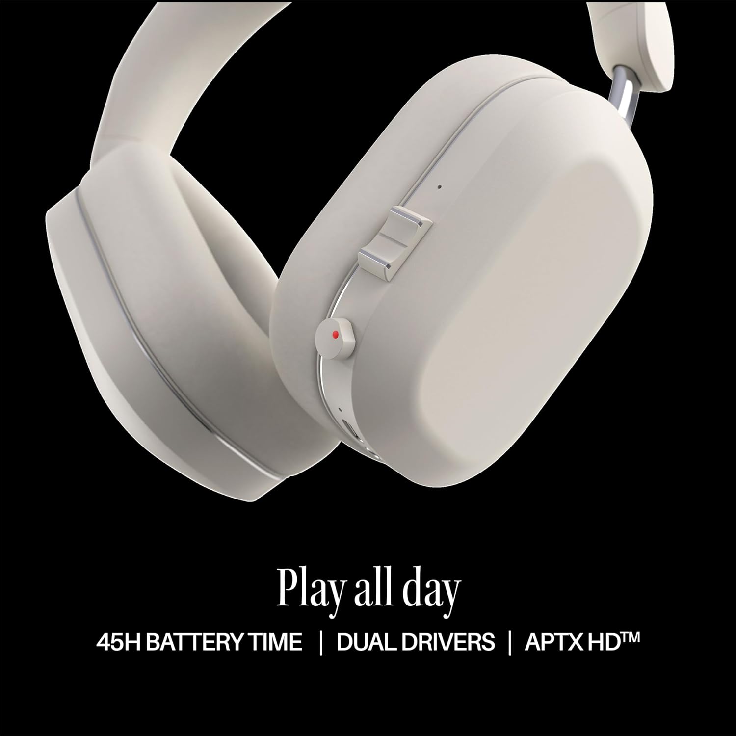 Mondo Over-Ears Wireless Headphones with Optional Cable, 45H of Active Play Time, Bluetooth, Dual ENC Microphones and Drivers, Greige