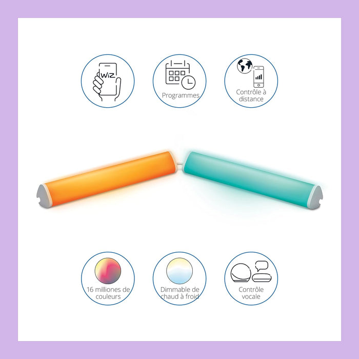 WiZ Light Bar Tunable White and Colour Dimmable Table Lamp 16 Million Colours Smart Control via App/Voice via WiFi Twin Pack