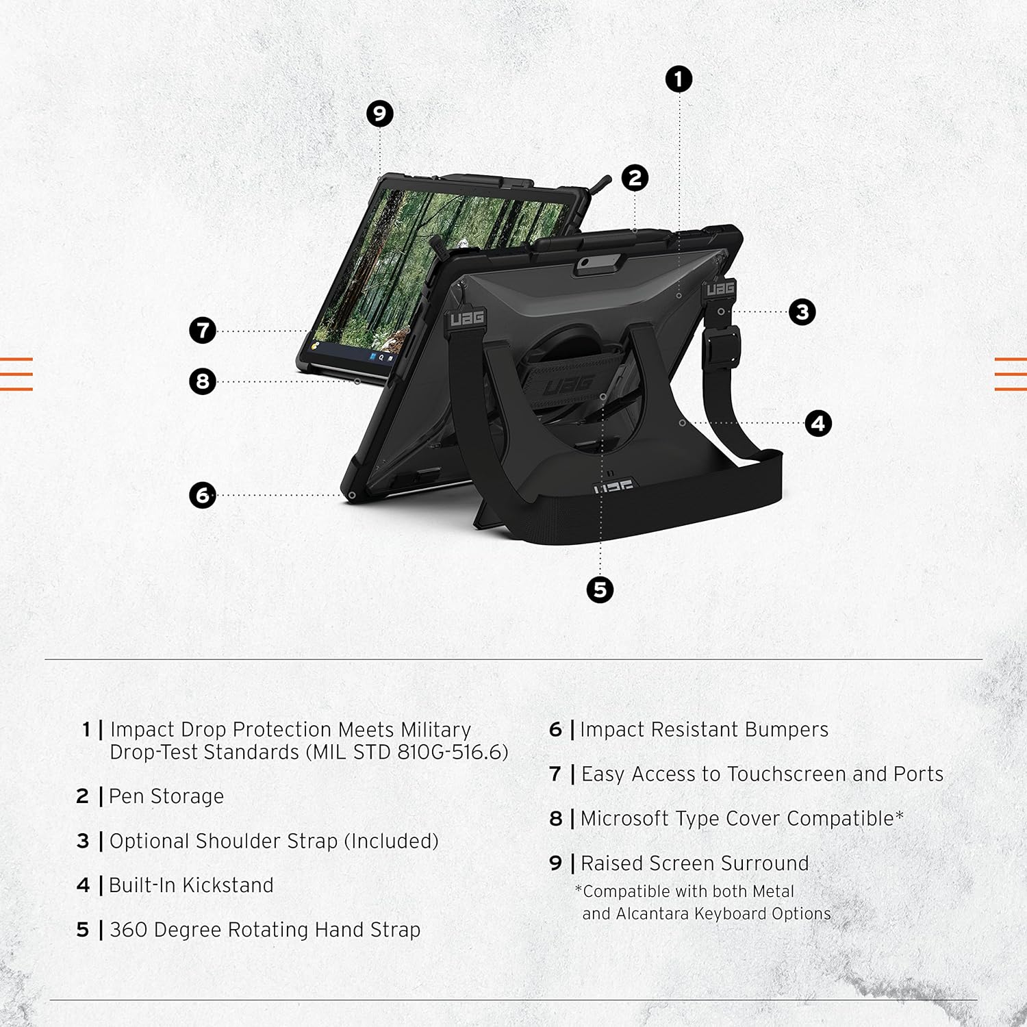 UAG Designed for Microsoft Surface Pro 9 Plasma Ice, Lightweight Rugged Protective Cover with Multi-angle Built-in Kickstand, Pen Holder, Hand & Shoulder Strap by URBAN ARMOR GEAR
