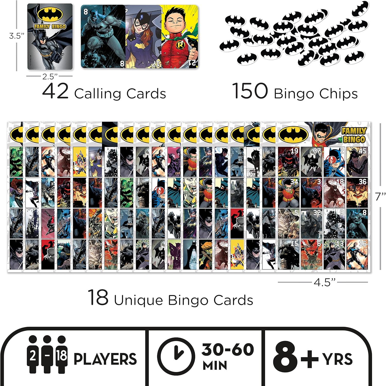 AQUARIUS DC Comics: Batman Family Bingo Game - Fun Family Party Game for Kids, Teens & Adults - Entertaining Game Night Gift - Officially Licensed Merchandise
