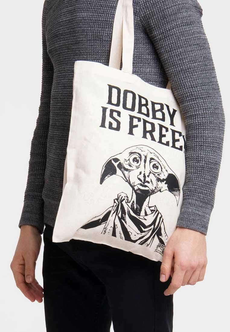 LOGOSHIRT - Harry Potter - Dobby is Free - Shopping Bag Eco - Resuable Shopper Bag - Original Licensed Design