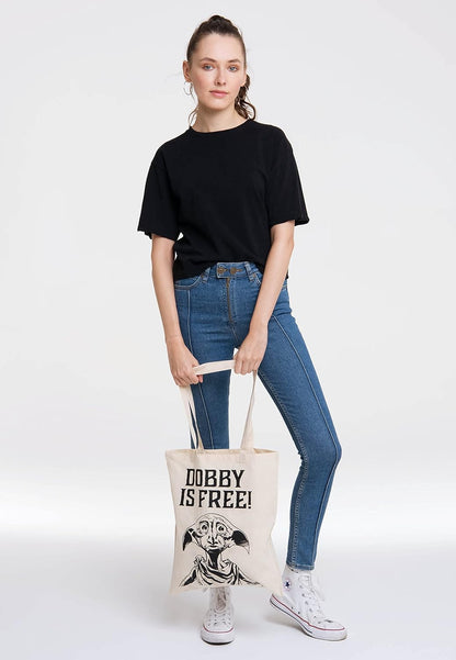 LOGOSHIRT - Harry Potter - Dobby is Free - Shopping Bag Eco - Resuable Shopper Bag - Original Licensed Design