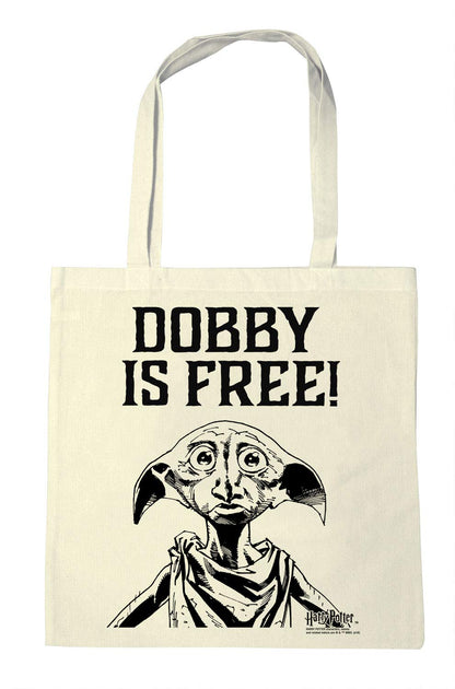 LOGOSHIRT - Harry Potter - Dobby is Free - Shopping Bag Eco - Resuable Shopper Bag - Original Licensed Design