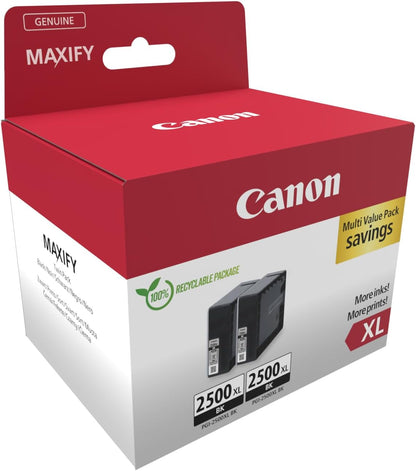 Canon PGI-2500XL High Yield Genuine Black Ink Cartridges, Pack of 2 - Cardboard Pack
