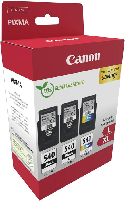 Canon PG-540XL x 2 / CL-541XL High Yield Genuine Ink Cartridges, Pack of 3 (2 x Black, 1 x Colour) - Cardboard Multipack