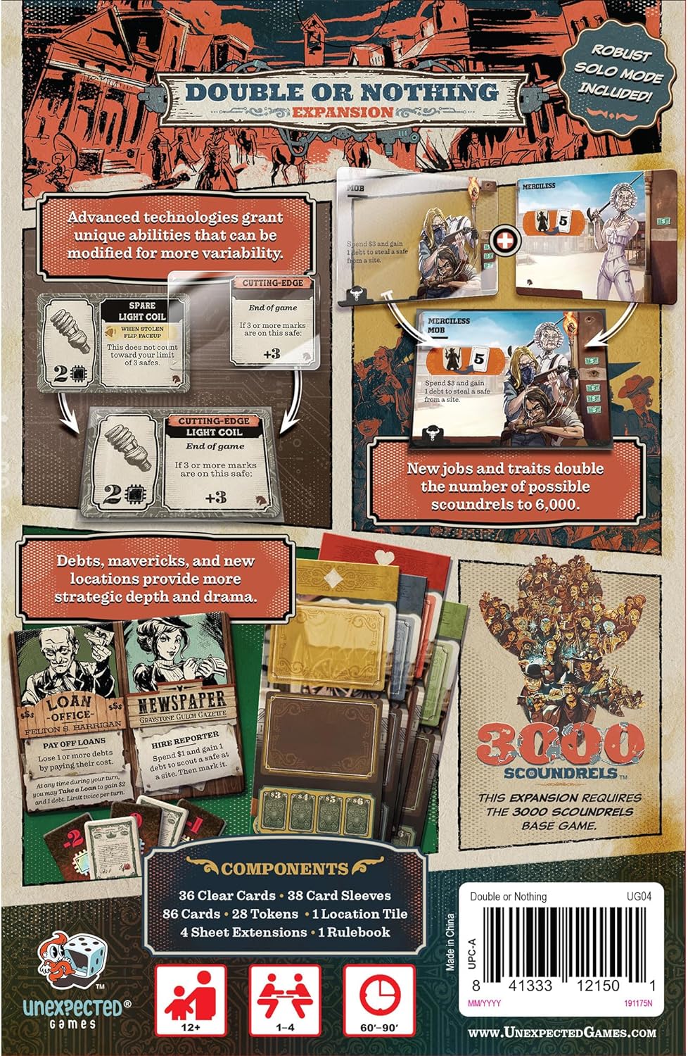 3000 Scoundrels: Double or Nothing Board Game Expansion - Mejora tus juegos con nuevas mecánicas y estrategias! Juego familiar, a partir de 12 años, 2-4 jugadores, tiempo de juego de 60 a 90 minutos