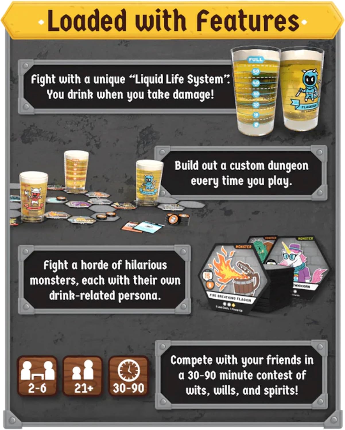 HEROES OF BARCADIA: Juego de mesa de exploración de mazmorras para beber | Sistema de daño de batalla de vida líquida | 2-6 jugadores | 18 años en adelante
