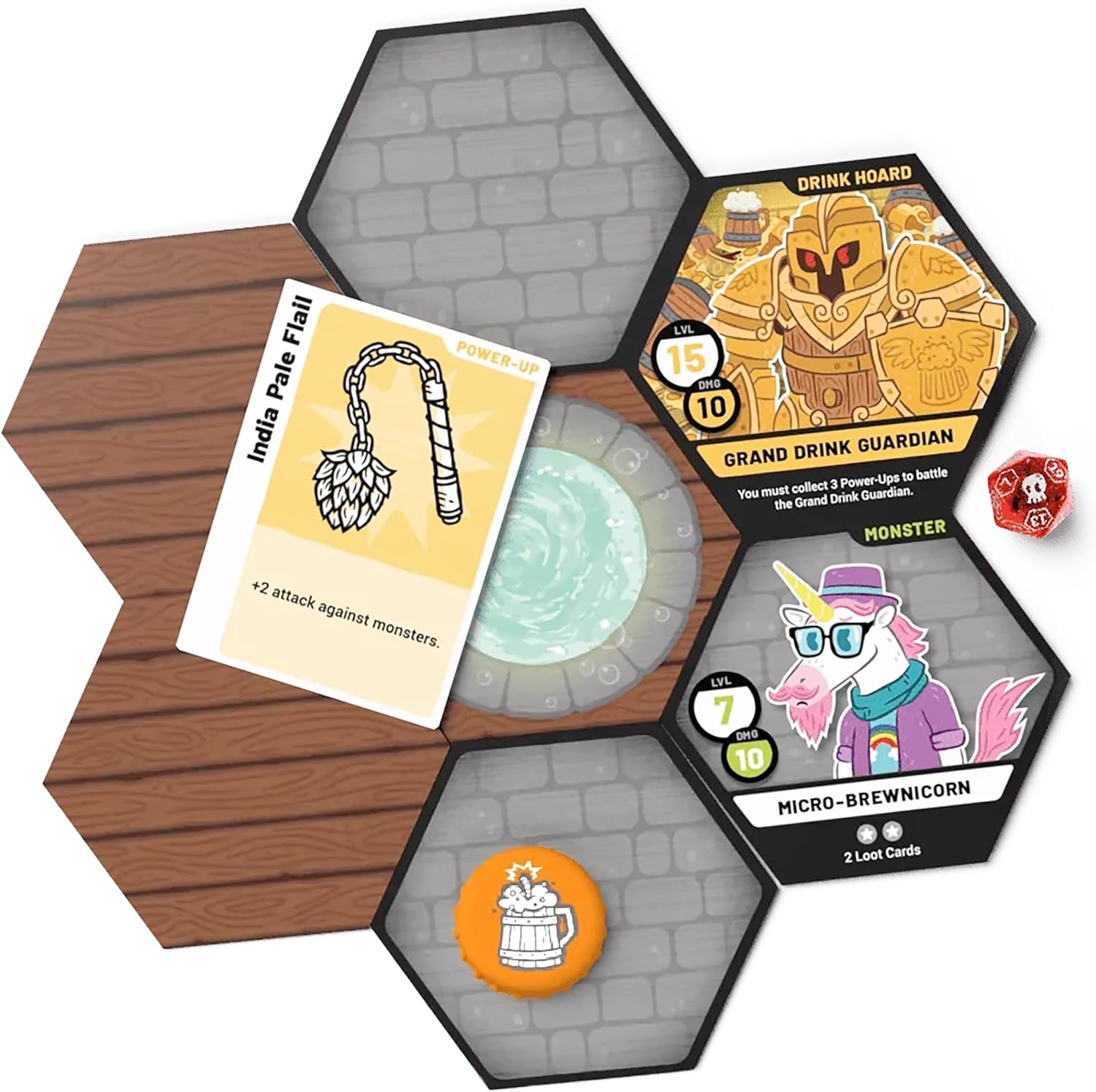 HEROES OF BARCADIA: Juego de mesa de exploración de mazmorras para beber | Sistema de daño de batalla de vida líquida | 2-6 jugadores | 18 años en adelante