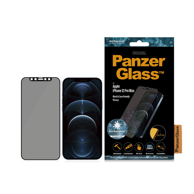Panzerglass Antibacterial privacy edge-to-edge protective glass suitable for Apple iPhone 12 Pro Max
