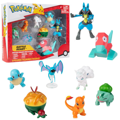 Pokemon Battle Ready! Figure Set, 8 Pieces - Playset with 2 & 3 inch Figures Charmander, Bulbasaur, Squirtle, Lucario, Zubat - Gift for Kids, Boys, Girls