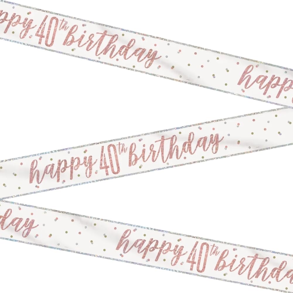 Unique 84855 - Cartel de Cumpleaños Número 40-2,74 m - Tema Glitz Oro Rosa y Plata - 1 Unidad (Paquete de 1