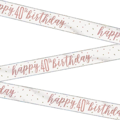Unique 84855 - Cartel de Cumpleaños Número 40-2,74 m - Tema Glitz Oro Rosa y Plata - 1 Unidad (Paquete de 1
