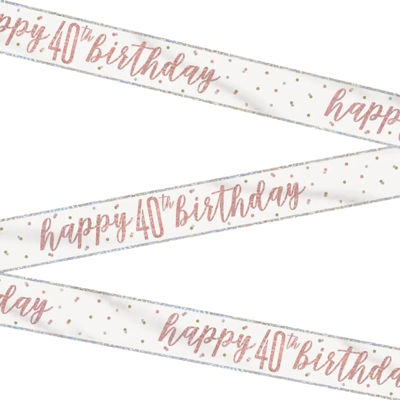 Unique 84855 - Cartel de Cumpleaños Número 40-2,74 m - Tema Glitz Oro Rosa y Plata - 1 Unidad (Paquete de 1