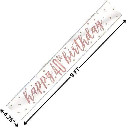 Unique 84855 - Cartel de Cumpleaños Número 40-2,74 m - Tema Glitz Oro Rosa y Plata - 1 Unidad (Paquete de 1