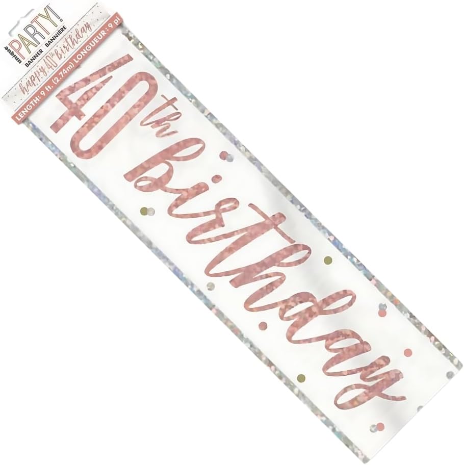 Unique 84855 - Cartel de Cumpleaños Número 40-2,74 m - Tema Glitz Oro Rosa y Plata - 1 Unidad (Paquete de 1