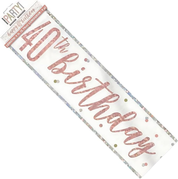 Unique 84855 - Cartel de Cumpleaños Número 40-2,74 m - Tema Glitz Oro Rosa y Plata - 1 Unidad (Paquete de 1