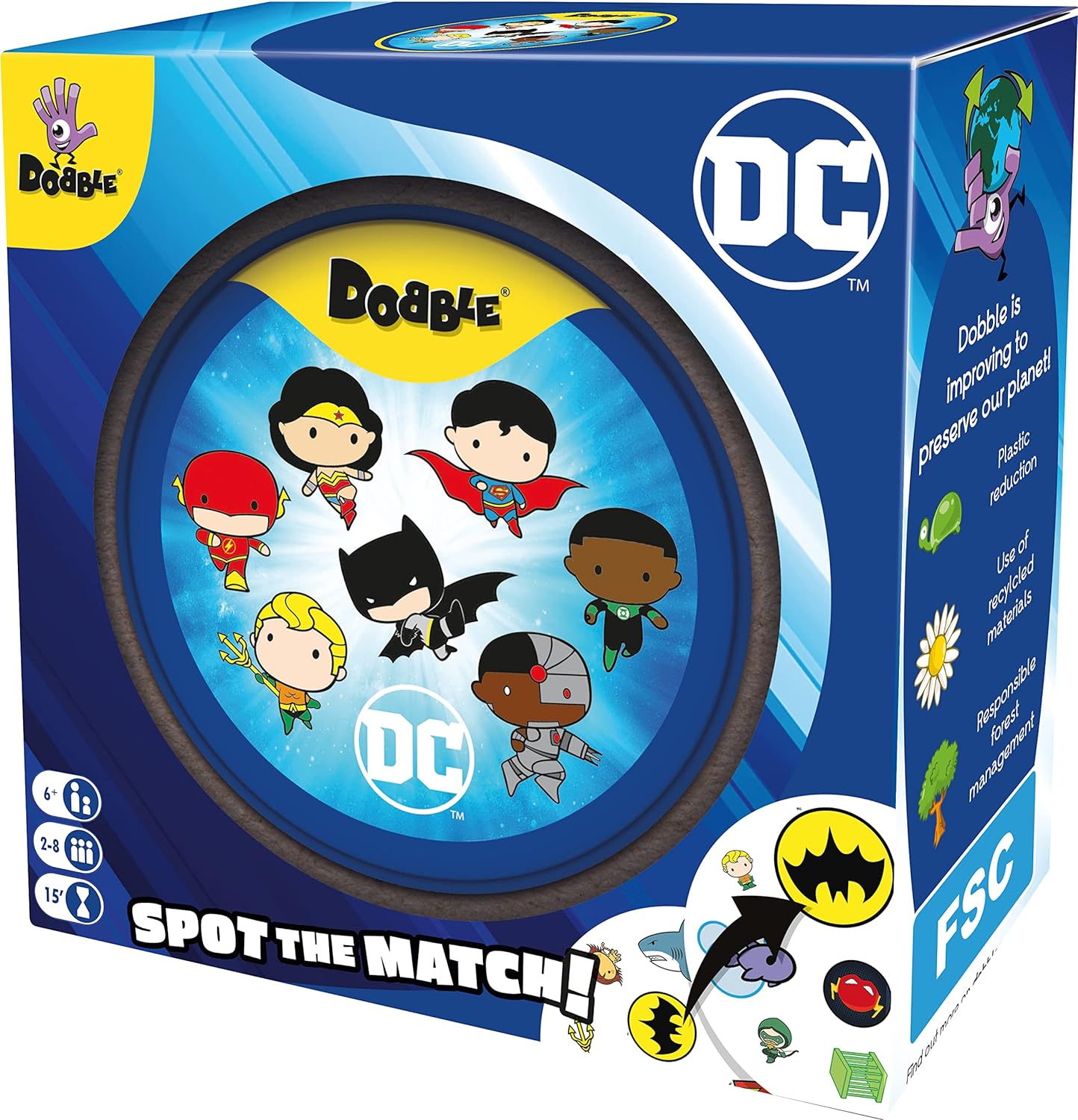 Asmodee | Dobble DC Justice League -  | Card Game | Ages 6+ | 2-8 Players | 15 Minutes Playing Time