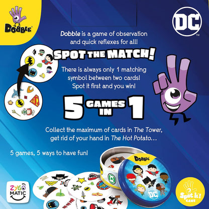 Asmodee | Dobble DC Justice League -  | Card Game | Ages 6+ | 2-8 Players | 15 Minutes Playing Time