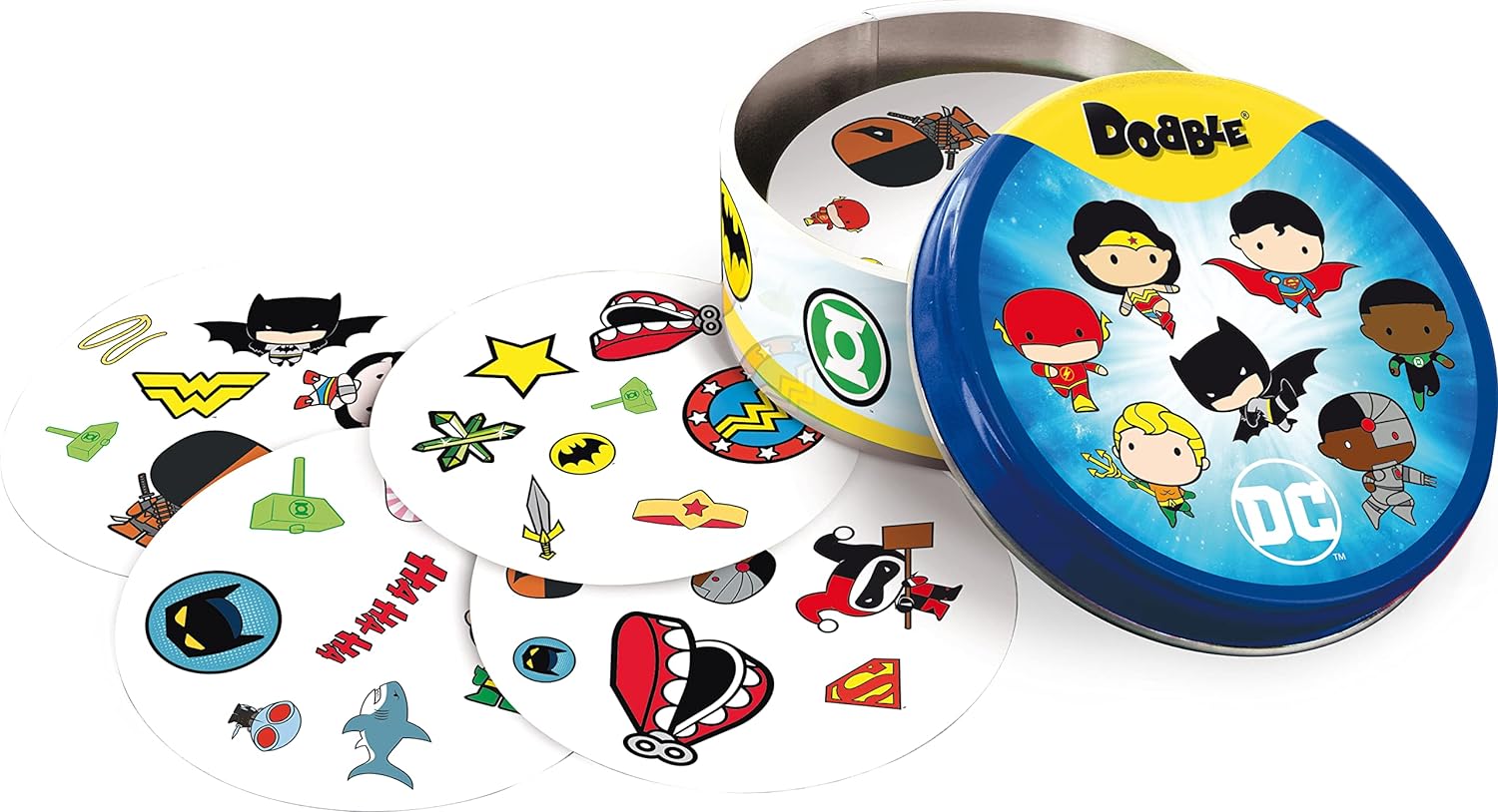 Asmodee | Dobble DC Justice League -  | Card Game | Ages 6+ | 2-8 Players | 15 Minutes Playing Time