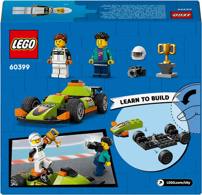 LEGO City Green Race Car Toy for 4 Plus Year Old Boys & Girls, Classic-Style Racing Vehicle Building Kit, with Photographer and Driver Minifigures, Gifts for Preschool Kids 60399