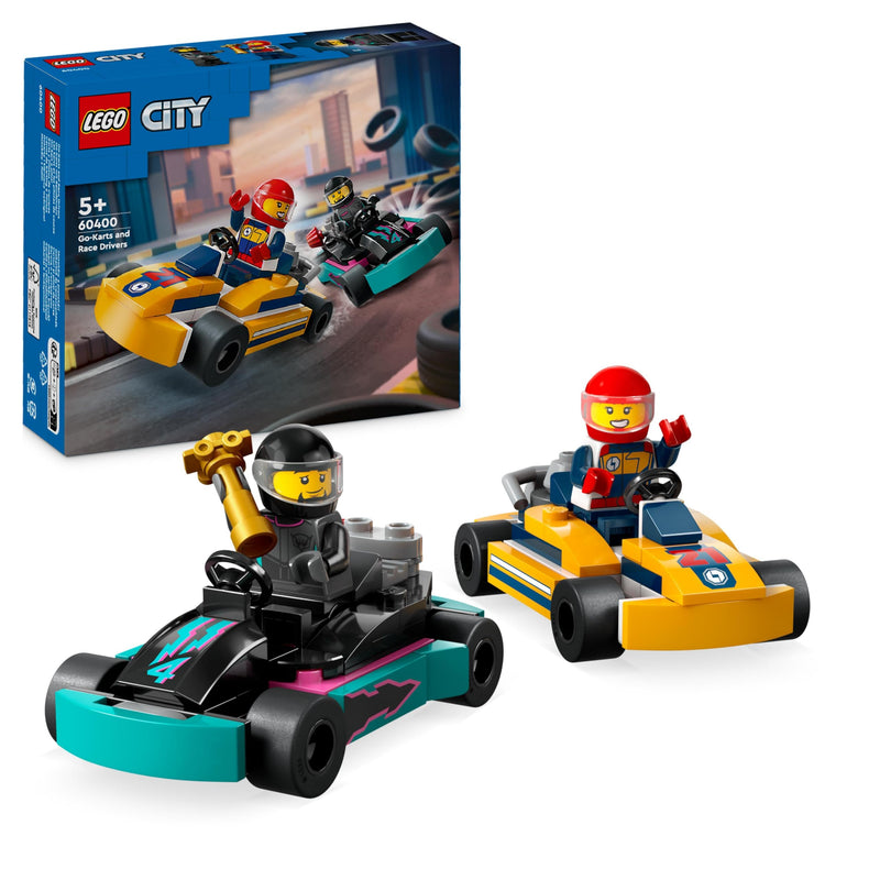 LEGO City Go-Karts mit Rennfahrern, Set mit 2 Rennfahrer-Minifiguren und Rennautos, Auto-Spielzeug ab 5 Jahren für Jungs und Mädchen, lustiges Geschenk für Kinder 60400