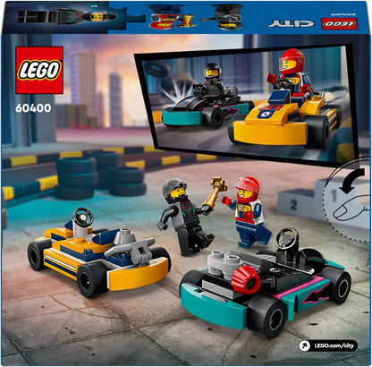 LEGO City Go-Karts mit Rennfahrern, Set mit 2 Rennfahrer-Minifiguren und Rennautos, Auto-Spielzeug ab 5 Jahren für Jungs und Mädchen, lustiges Geschenk für Kinder 60400