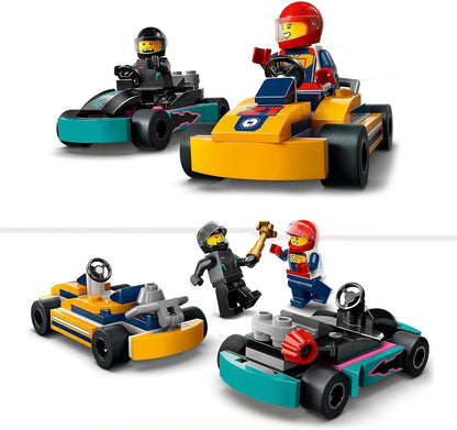 LEGO City Go-Karts mit Rennfahrern, Set mit 2 Rennfahrer-Minifiguren und Rennautos, Auto-Spielzeug ab 5 Jahren für Jungs und Mädchen, lustiges Geschenk für Kinder 60400