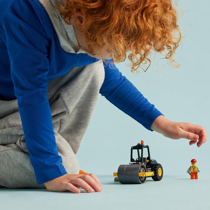 LEGO City Straßenwalze, Baustellenfahrzeug für Kinder ab 5 Jahren, Dampfwalze-Spielzeug mit Bauarbeiter-Minifigur, fantasievolles Spielerlebnis für Jungs und Mädchen, kleines, lustiges Geschenk 60401