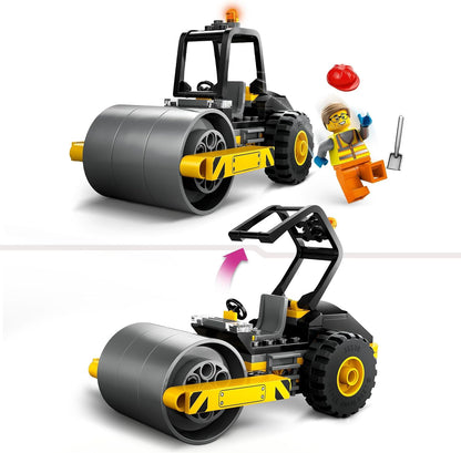 LEGO City Straßenwalze, Baustellenfahrzeug für Kinder ab 5 Jahren, Dampfwalze-Spielzeug mit Bauarbeiter-Minifigur, fantasievolles Spielerlebnis für Jungs und Mädchen, kleines, lustiges Geschenk 60401