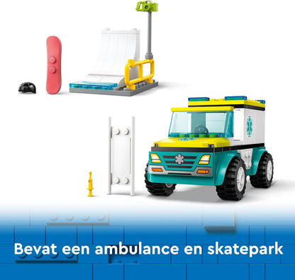 LEGO City Emergency Ambulance and Snowboarder Vehicle Toys for 4 Plus Year Old Kids, Boys & Girls with Boarder and Paramedic Minifigures, Building Toy for Imaginative Play, Gift Idea 60403