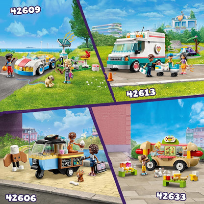 LEGO Friends Rollendes Café, Kleines Bäckerei-Spielzeug für Kinder, Geschenk für Mädchen und Jungen ab 6 Jahren, Lernspielzeug mit den Figuren Aliya, Jules und dem Hund Aira 42606