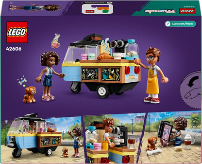 LEGO Friends Rollendes Café, Kleines Bäckerei-Spielzeug für Kinder, Geschenk für Mädchen und Jungen ab 6 Jahren, Lernspielzeug mit den Figuren Aliya, Jules und dem Hund Aira 42606