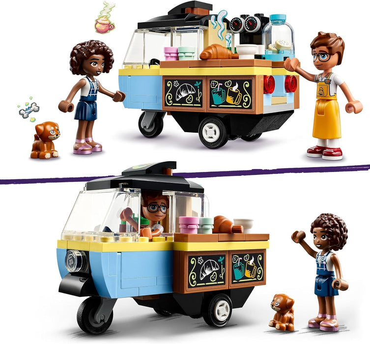 LEGO Friends Rollendes Café, Kleines Bäckerei-Spielzeug für Kinder, Geschenk für Mädchen und Jungen ab 6 Jahren, Lernspielzeug mit den Figuren Aliya, Jules und dem Hund Aira 42606